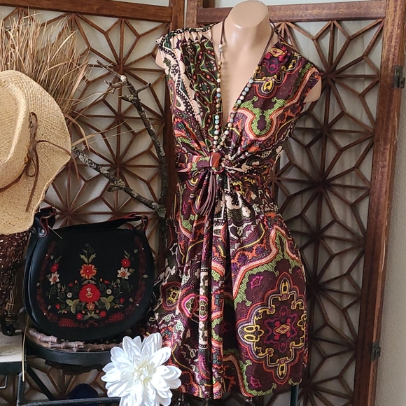 SALE BO HO PAISLEY MULTI S SLIP ON DRESS, TIE BACK - Picture 14 of 16